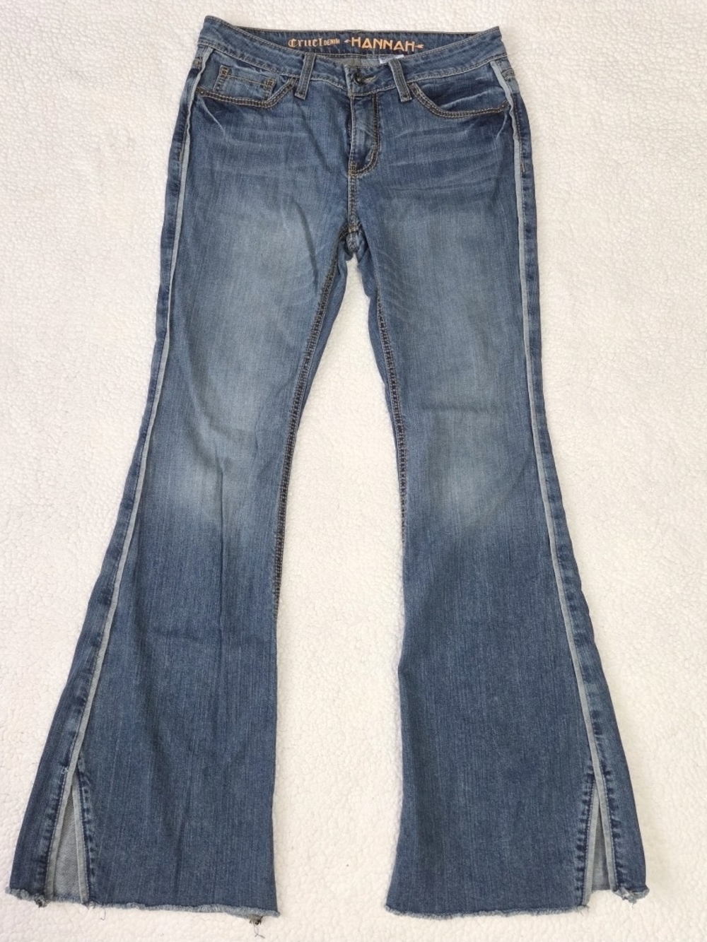 Cruel Denim Hannah Flare Jeans Side Slit Mid Rise